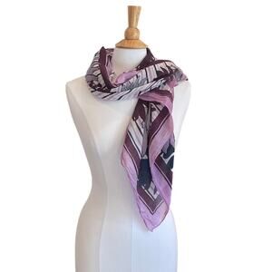Cotton Silk Blend Purple Floral Stripe Square Scarf